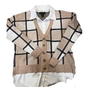 Rachel Zoe Twofer Plaid Faux Cardigan and Button Front Shirt